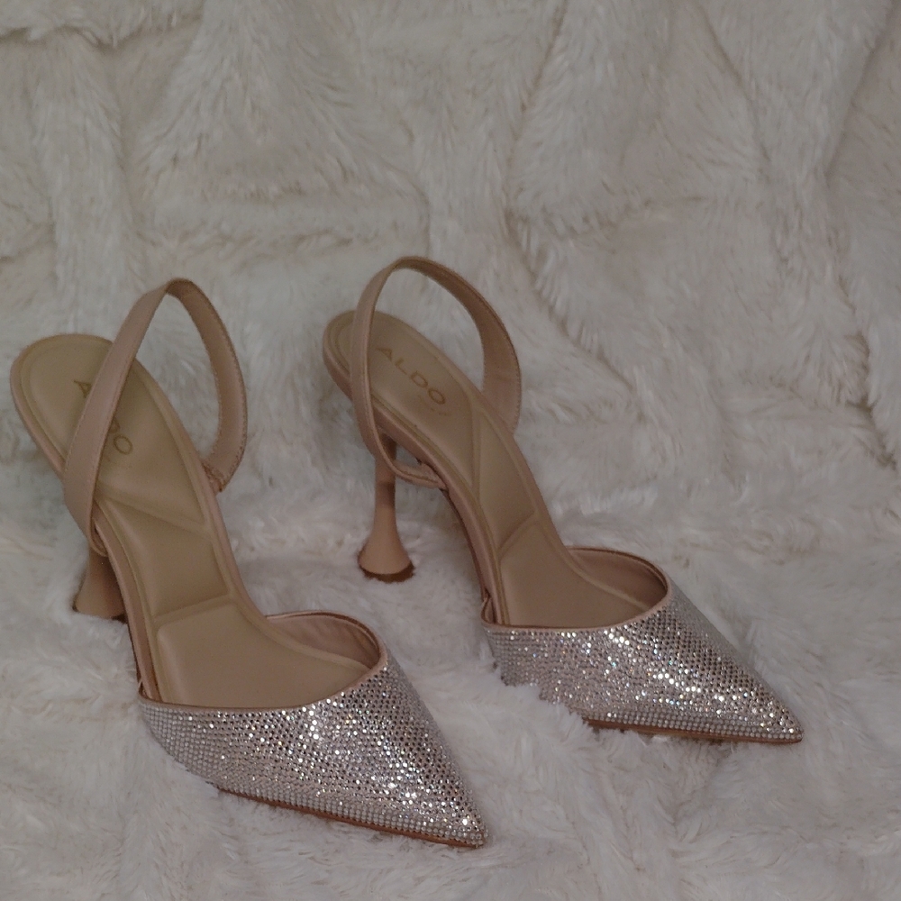 Aldo Shimmering Silver and Nude Heels